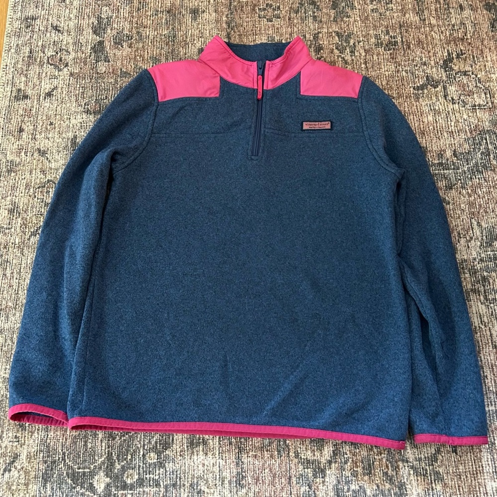 Vineyard Vines Navy and Pink Zip-Up Sweater